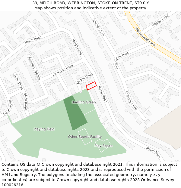 39, MEIGH ROAD, WERRINGTON, STOKE-ON-TRENT, ST9 0JY: Location map and indicative extent of plot
