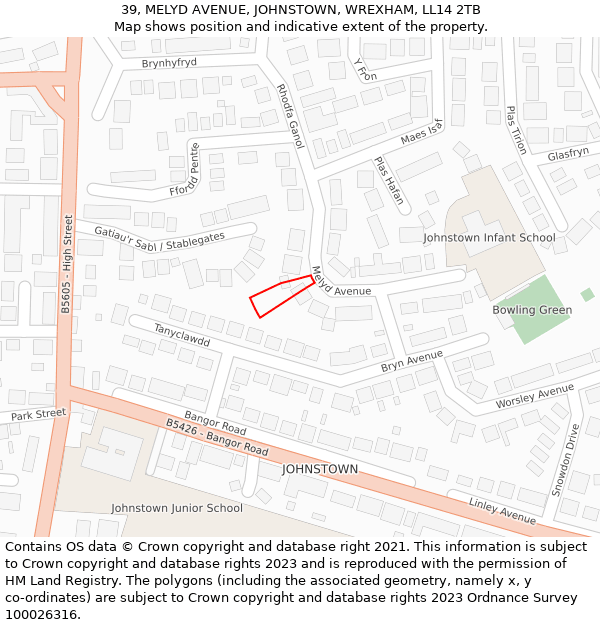 39, MELYD AVENUE, JOHNSTOWN, WREXHAM, LL14 2TB: Location map and indicative extent of plot