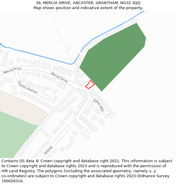39, MERCIA DRIVE, ANCASTER, GRANTHAM, NG32 3QQ: Location map and indicative extent of plot