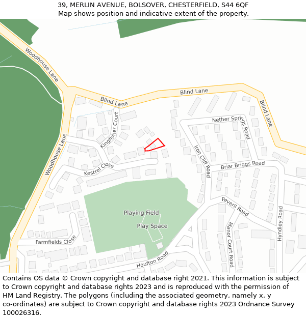 39, MERLIN AVENUE, BOLSOVER, CHESTERFIELD, S44 6QF: Location map and indicative extent of plot