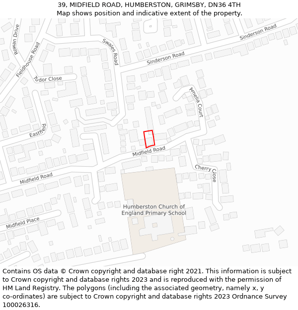 39, MIDFIELD ROAD, HUMBERSTON, GRIMSBY, DN36 4TH: Location map and indicative extent of plot