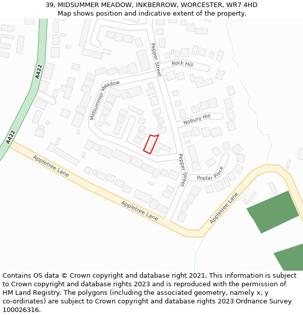 39, MIDSUMMER MEADOW, INKBERROW, WORCESTER, WR7 4HD: Location map and indicative extent of plot