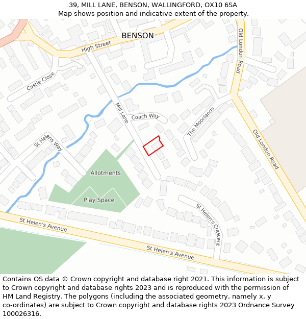 39, MILL LANE, BENSON, WALLINGFORD, OX10 6SA: Location map and indicative extent of plot