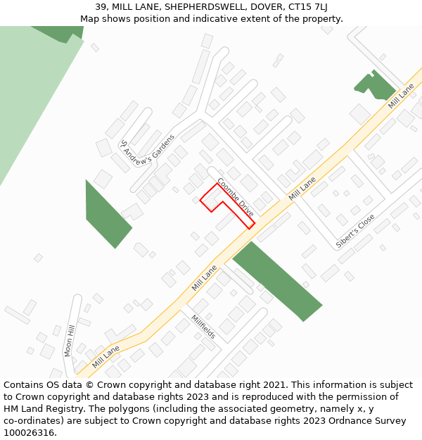 39, MILL LANE, SHEPHERDSWELL, DOVER, CT15 7LJ: Location map and indicative extent of plot