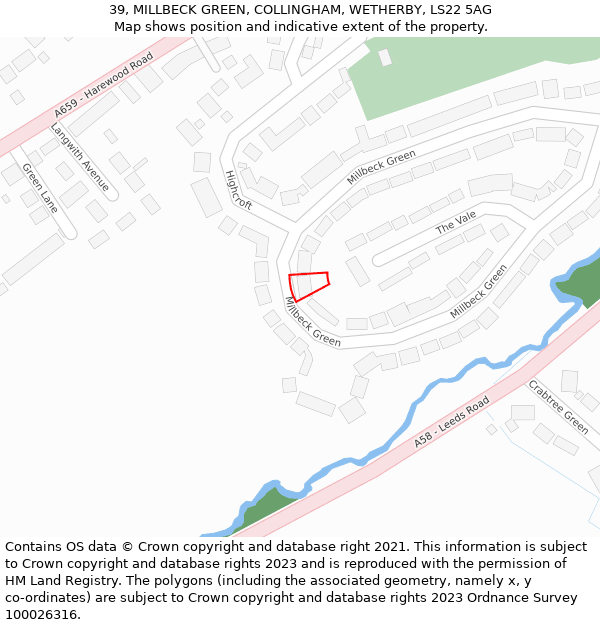 39, MILLBECK GREEN, COLLINGHAM, WETHERBY, LS22 5AG: Location map and indicative extent of plot