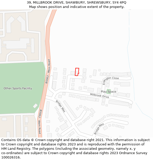 39, MILLBROOK DRIVE, SHAWBURY, SHREWSBURY, SY4 4PQ: Location map and indicative extent of plot