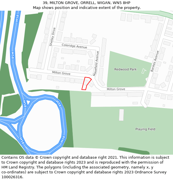 39, MILTON GROVE, ORRELL, WIGAN, WN5 8HP: Location map and indicative extent of plot