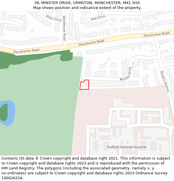 39, MINSTER DRIVE, URMSTON, MANCHESTER, M41 5HA: Location map and indicative extent of plot