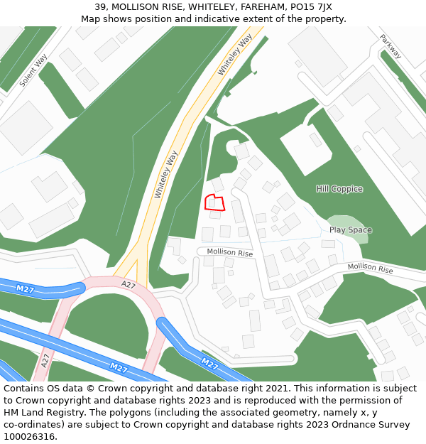 39, MOLLISON RISE, WHITELEY, FAREHAM, PO15 7JX: Location map and indicative extent of plot