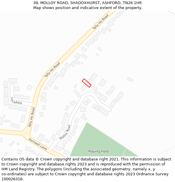 39, MOLLOY ROAD, SHADOXHURST, ASHFORD, TN26 1HR: Location map and indicative extent of plot