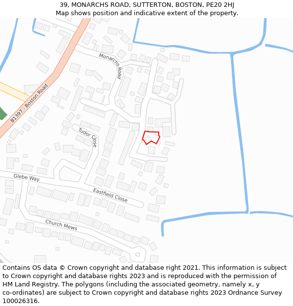 39, MONARCHS ROAD, SUTTERTON, BOSTON, PE20 2HJ: Location map and indicative extent of plot