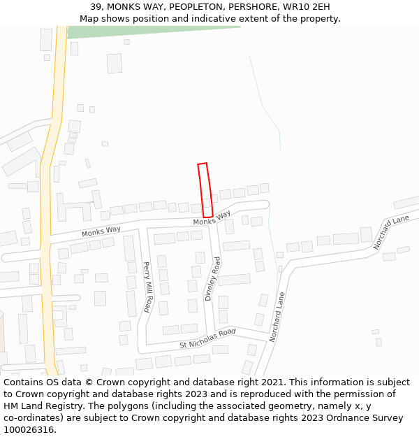 39, MONKS WAY, PEOPLETON, PERSHORE, WR10 2EH: Location map and indicative extent of plot