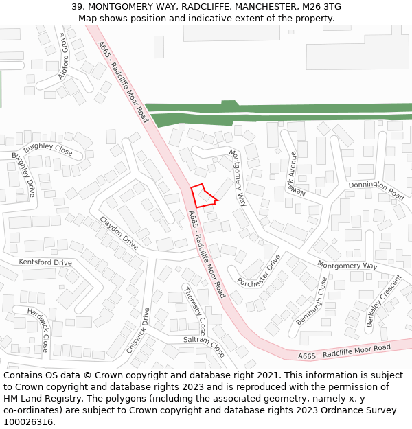 39, MONTGOMERY WAY, RADCLIFFE, MANCHESTER, M26 3TG: Location map and indicative extent of plot