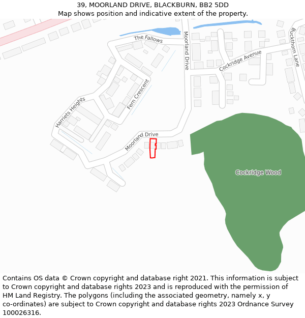 39, MOORLAND DRIVE, BLACKBURN, BB2 5DD: Location map and indicative extent of plot