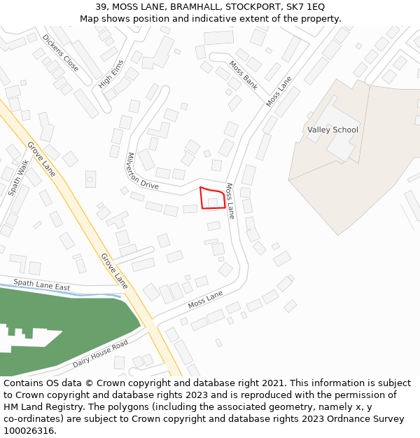 39, MOSS LANE, BRAMHALL, STOCKPORT, SK7 1EQ: Location map and indicative extent of plot