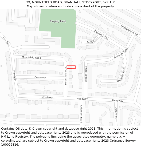 39, MOUNTFIELD ROAD, BRAMHALL, STOCKPORT, SK7 1LY: Location map and indicative extent of plot