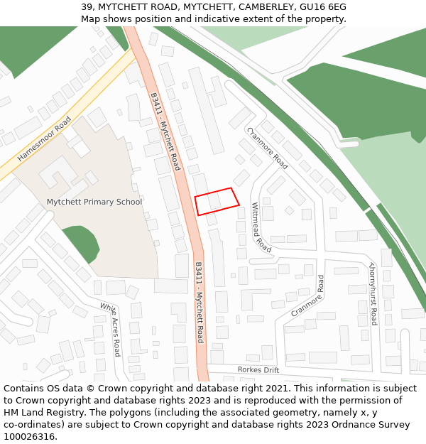 39, MYTCHETT ROAD, MYTCHETT, CAMBERLEY, GU16 6EG: Location map and indicative extent of plot