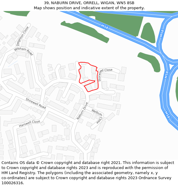 39, NABURN DRIVE, ORRELL, WIGAN, WN5 8SB: Location map and indicative extent of plot