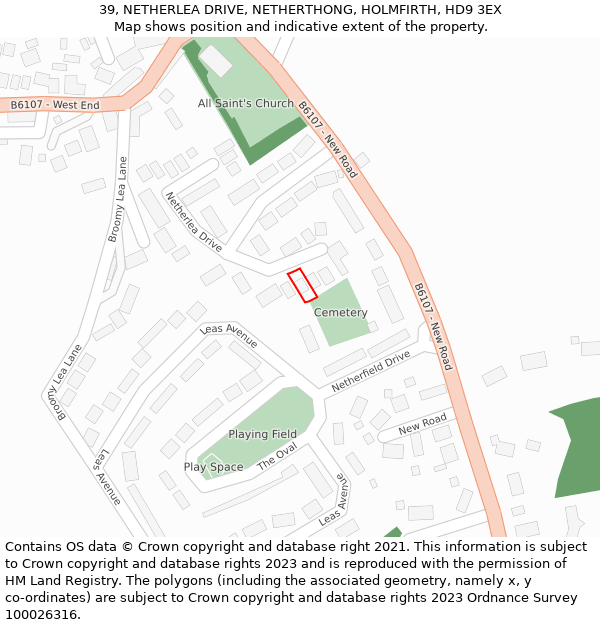 39, NETHERLEA DRIVE, NETHERTHONG, HOLMFIRTH, HD9 3EX: Location map and indicative extent of plot