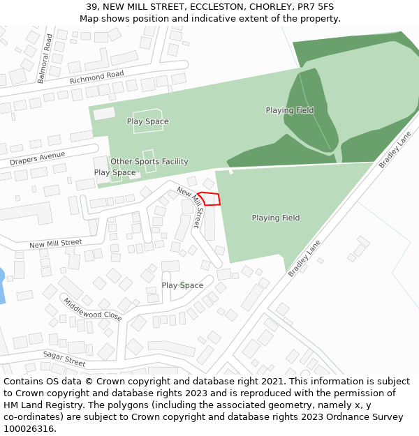 39, NEW MILL STREET, ECCLESTON, CHORLEY, PR7 5FS: Location map and indicative extent of plot