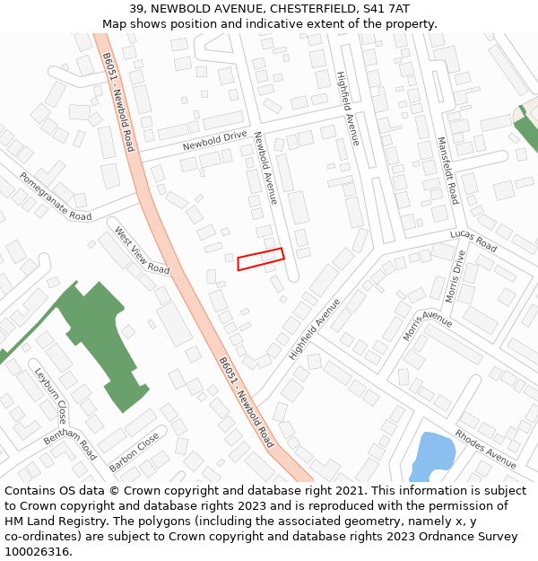 39, NEWBOLD AVENUE, CHESTERFIELD, S41 7AT: Location map and indicative extent of plot