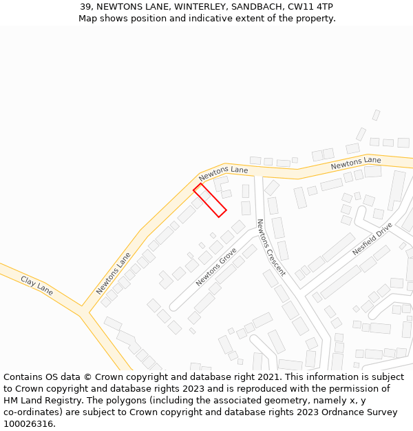 39, NEWTONS LANE, WINTERLEY, SANDBACH, CW11 4TP: Location map and indicative extent of plot