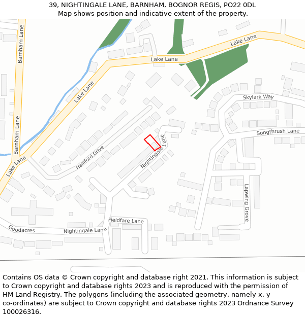 39, NIGHTINGALE LANE, BARNHAM, BOGNOR REGIS, PO22 0DL: Location map and indicative extent of plot