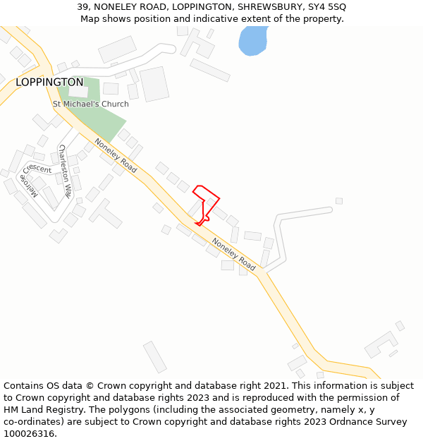 39, NONELEY ROAD, LOPPINGTON, SHREWSBURY, SY4 5SQ: Location map and indicative extent of plot