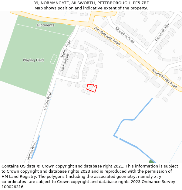 39, NORMANGATE, AILSWORTH, PETERBOROUGH, PE5 7BF: Location map and indicative extent of plot