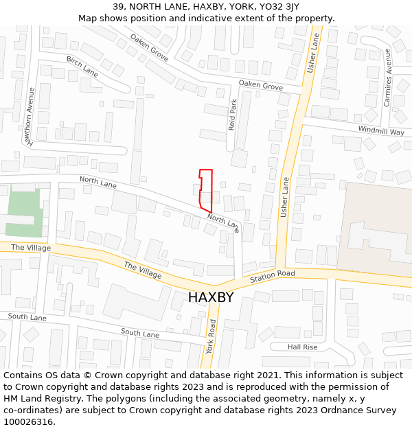 39, NORTH LANE, HAXBY, YORK, YO32 3JY: Location map and indicative extent of plot