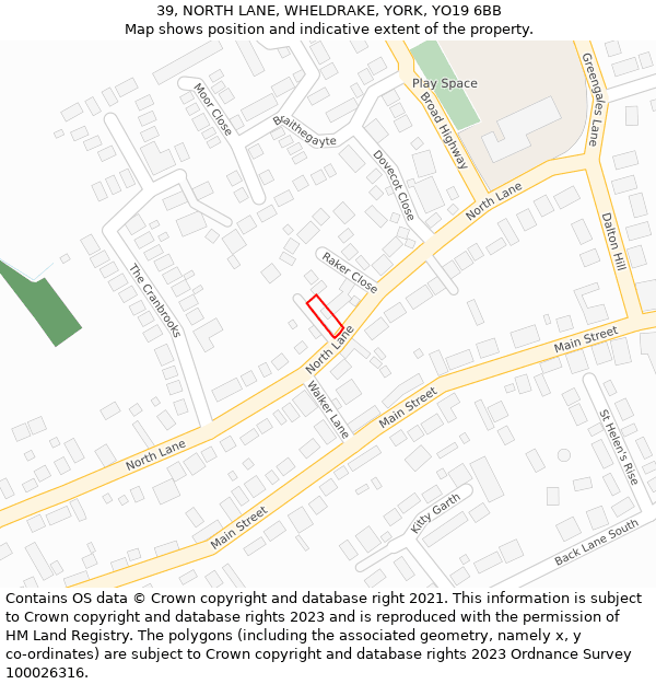 39, NORTH LANE, WHELDRAKE, YORK, YO19 6BB: Location map and indicative extent of plot