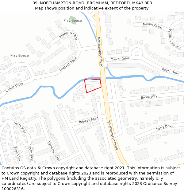 39, NORTHAMPTON ROAD, BROMHAM, BEDFORD, MK43 8PB: Location map and indicative extent of plot