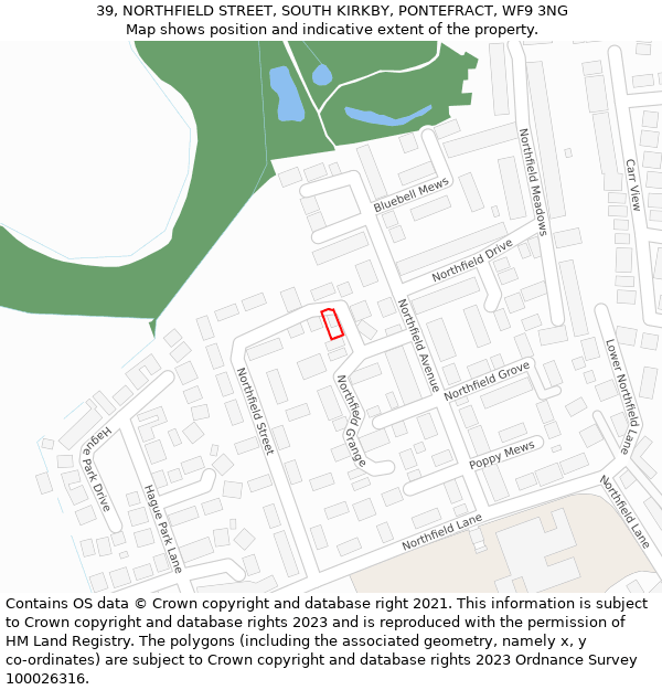 39, NORTHFIELD STREET, SOUTH KIRKBY, PONTEFRACT, WF9 3NG: Location map and indicative extent of plot