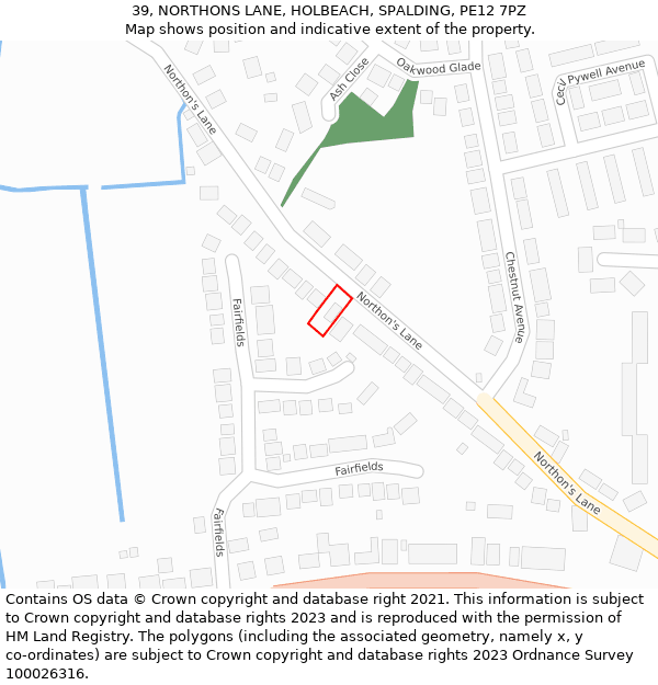 39, NORTHONS LANE, HOLBEACH, SPALDING, PE12 7PZ: Location map and indicative extent of plot