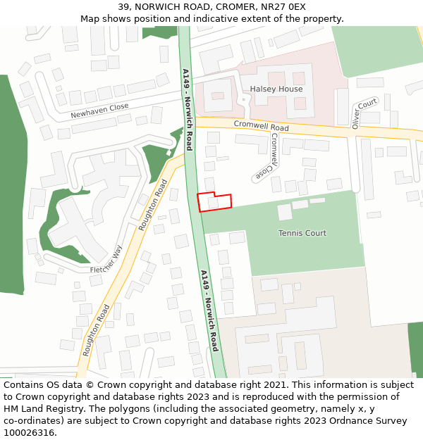 39, NORWICH ROAD, CROMER, NR27 0EX: Location map and indicative extent of plot