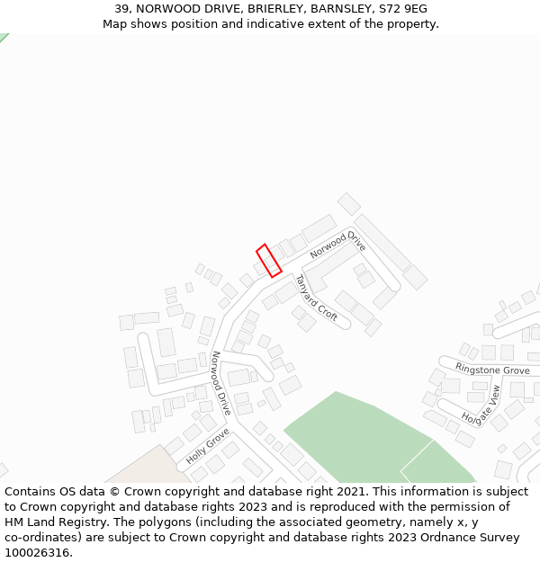 39, NORWOOD DRIVE, BRIERLEY, BARNSLEY, S72 9EG: Location map and indicative extent of plot