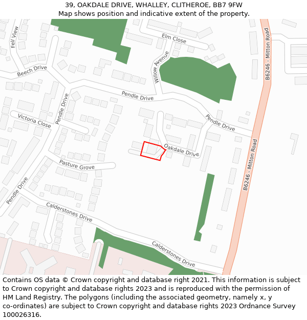 39, OAKDALE DRIVE, WHALLEY, CLITHEROE, BB7 9FW: Location map and indicative extent of plot