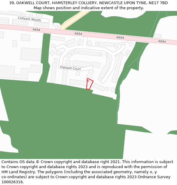 39, OAKWELL COURT, HAMSTERLEY COLLIERY, NEWCASTLE UPON TYNE, NE17 7BD: Location map and indicative extent of plot