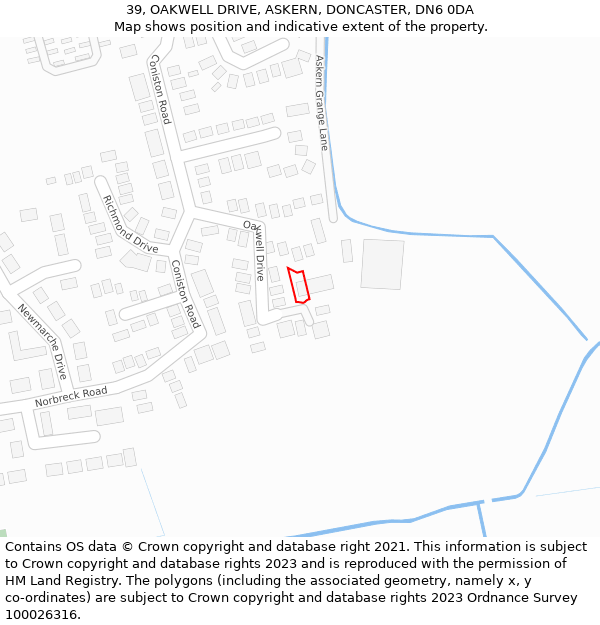 39, OAKWELL DRIVE, ASKERN, DONCASTER, DN6 0DA: Location map and indicative extent of plot