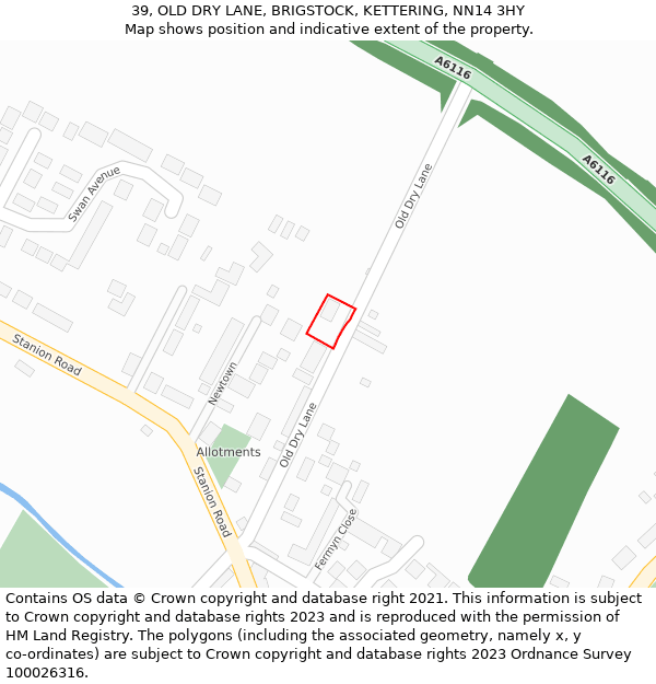 39, OLD DRY LANE, BRIGSTOCK, KETTERING, NN14 3HY: Location map and indicative extent of plot