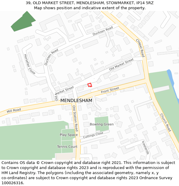 39, OLD MARKET STREET, MENDLESHAM, STOWMARKET, IP14 5RZ: Location map and indicative extent of plot
