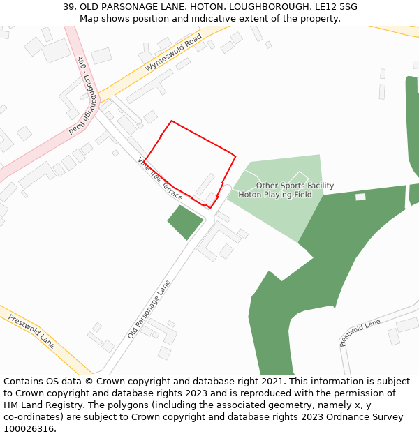 39, OLD PARSONAGE LANE, HOTON, LOUGHBOROUGH, LE12 5SG: Location map and indicative extent of plot