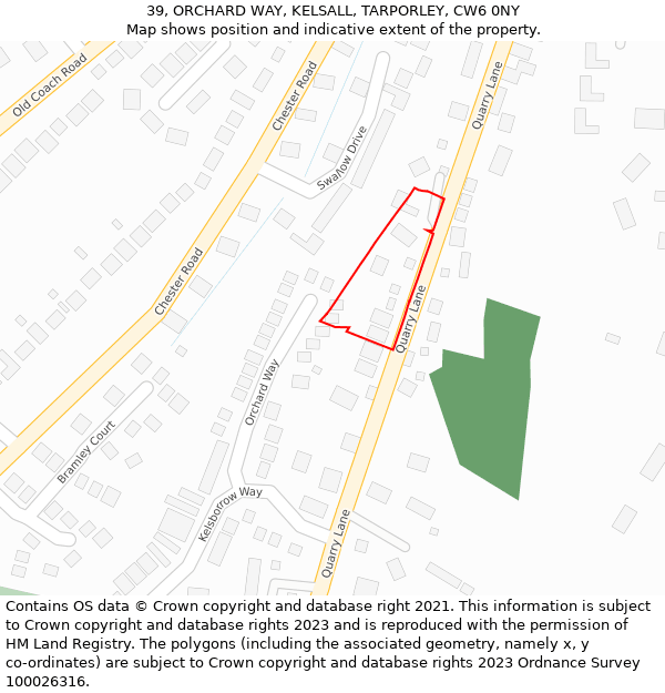 39, ORCHARD WAY, KELSALL, TARPORLEY, CW6 0NY: Location map and indicative extent of plot