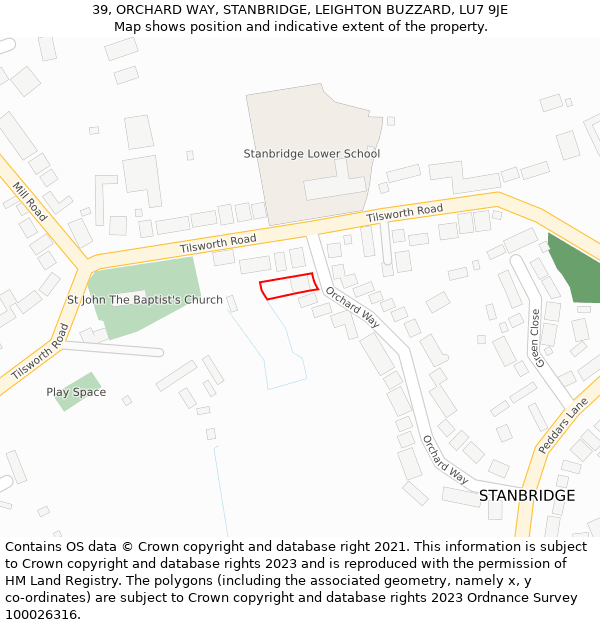 39, ORCHARD WAY, STANBRIDGE, LEIGHTON BUZZARD, LU7 9JE: Location map and indicative extent of plot