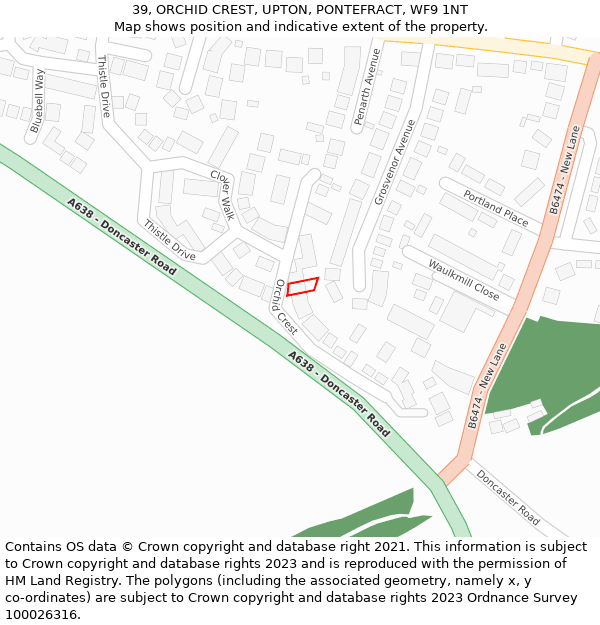 39, ORCHID CREST, UPTON, PONTEFRACT, WF9 1NT: Location map and indicative extent of plot