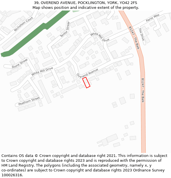 39, OVEREND AVENUE, POCKLINGTON, YORK, YO42 2FS: Location map and indicative extent of plot