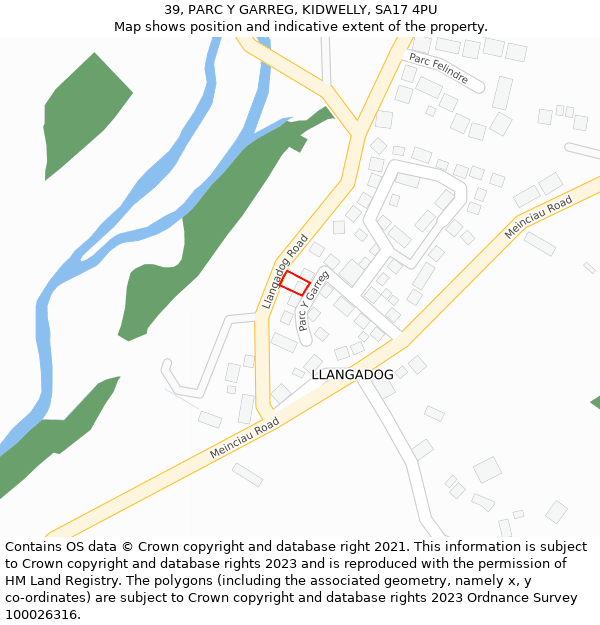 39, PARC Y GARREG, KIDWELLY, SA17 4PU: Location map and indicative extent of plot