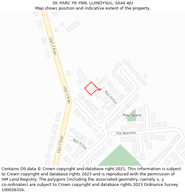 39, PARC YR YNN, LLANDYSUL, SA44 4JU: Location map and indicative extent of plot