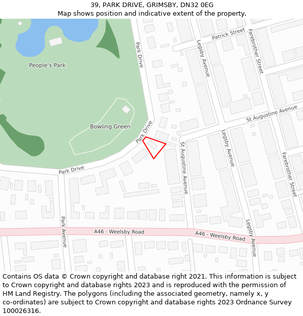 39, PARK DRIVE, GRIMSBY, DN32 0EG: Location map and indicative extent of plot