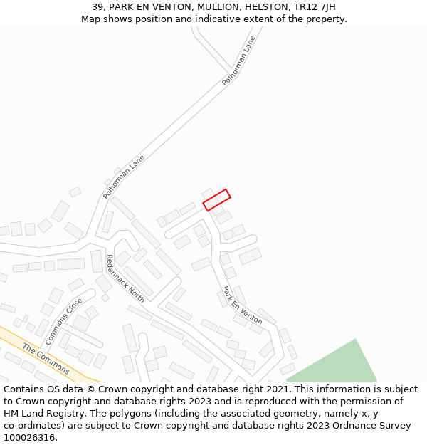 39, PARK EN VENTON, MULLION, HELSTON, TR12 7JH: Location map and indicative extent of plot